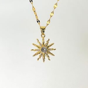 Collana in acciaio inossidabile placcata oro 18k , sole che gira