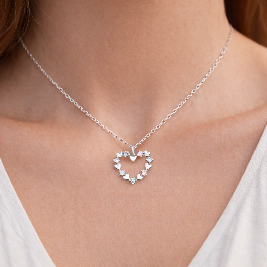 Collana Cuore con Zirconi Colorati in Argento 925 - immagine 4