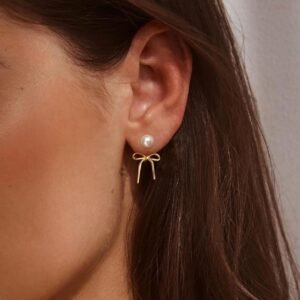 Orecchini pendenti fiocco perla placcati oro