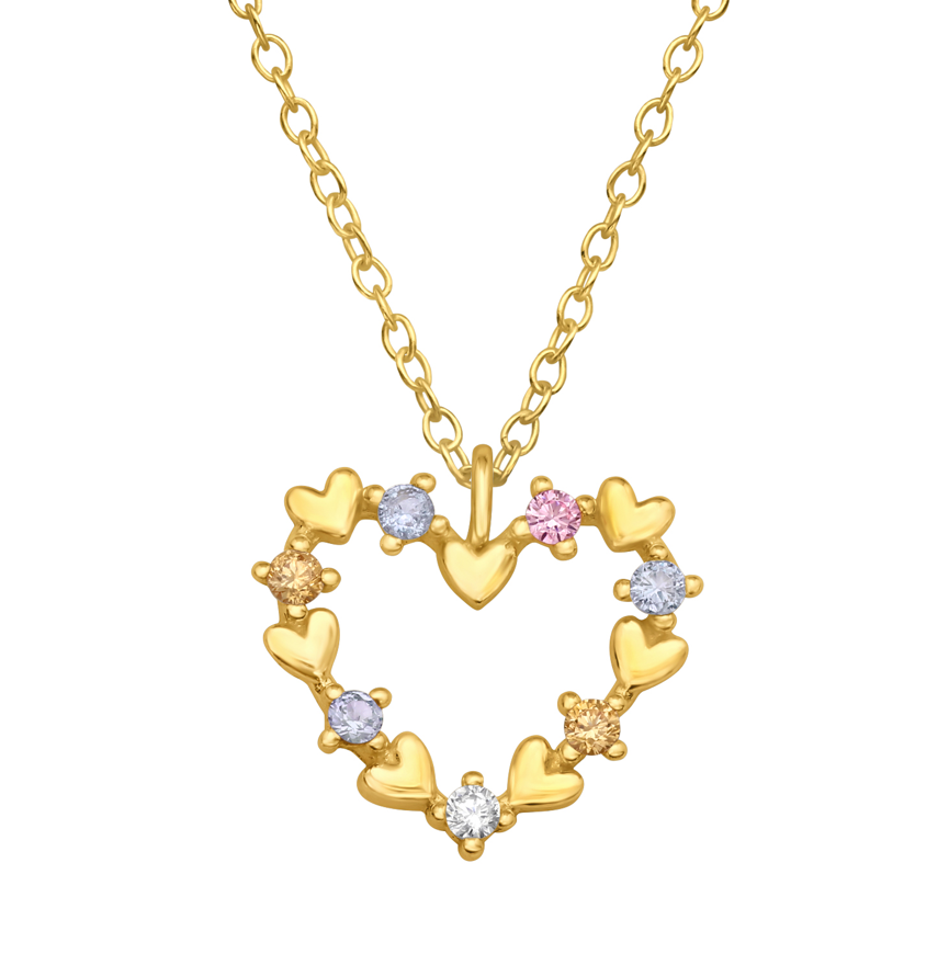 Collana Cuore con Zirconi Colorati in Argento 925