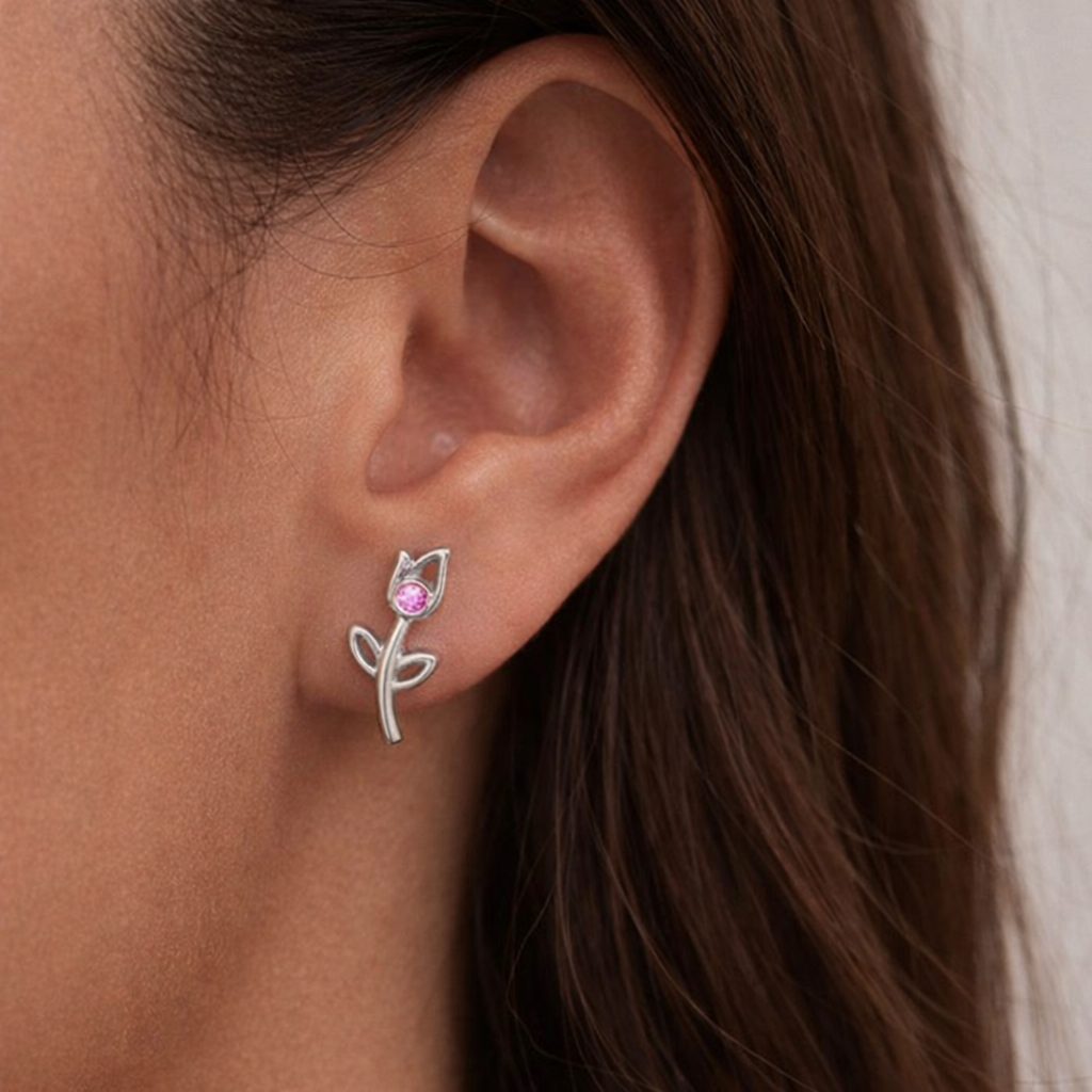 Orecchini lobo Tulipano argento 925 - immagine 2